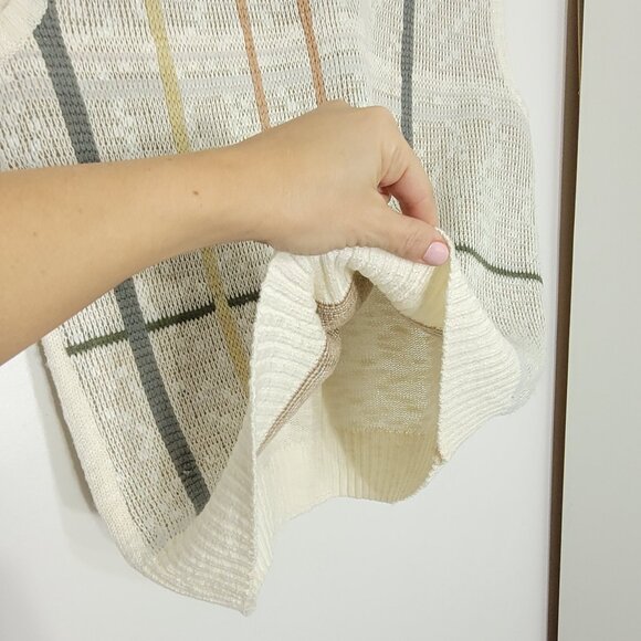 Vintage Knitted Ivory Yellow Striped Green Cotton Blend V-Neck Sleeveless Vest - Picture 5 of 10